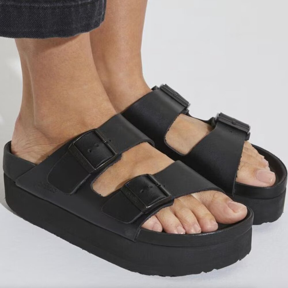 Birkenstock Papillio Arizona Flex Platform, Black, Size 7/7.5/38